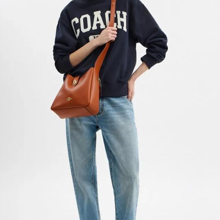 Coach Hadley 25 Многофункциональные Золотой Металл Аксессуары Кожаная Сумка на Плечо Crossbody Средняя Женские сумки Коричневый Желтый CBH01-IMTN2
