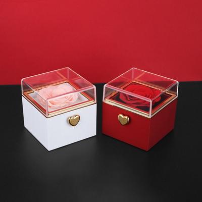 Вращающаяся Роза Подарочная Коробка для Украшений Дисплей для Колец Хранение Ожерелий Коробки для Колец для Предложения Пылезащитная Вечная Роза Стойка для Дисплея Украшений