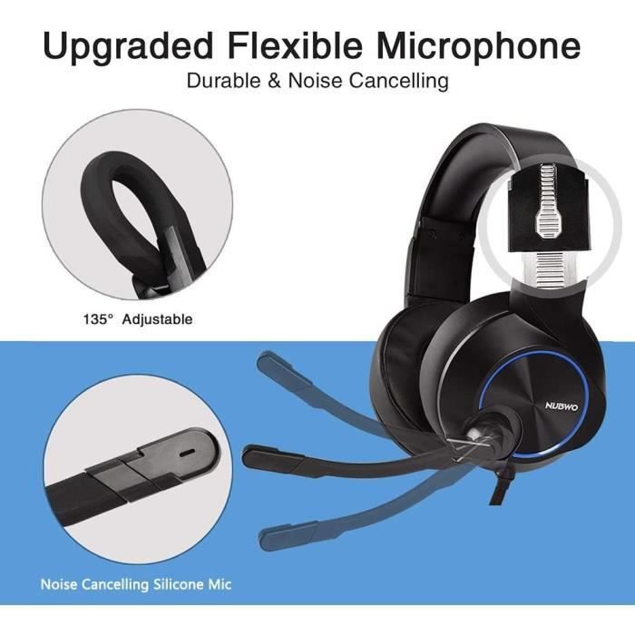 Casque de Gaming - NUBWO - PS4/Xbox One - Audio stéréo 3D - Microphone - Confortable et Anti-Bruit