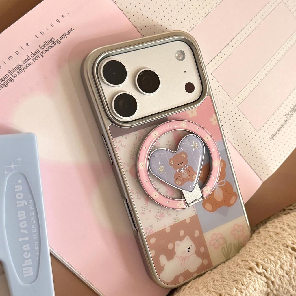 Подходит для чехла на мобильный телефон Apple 17promax iphone16 магнитное всасывание 14 цветовое соответствие мультяшный медведь 13 магнитная всасывающая подставка 15