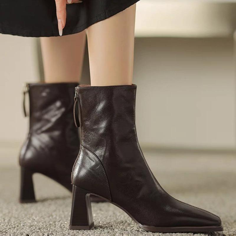 Женская мода на толстом каблуке, осенние новые туфли с квадратной головкой сзади, молния, нескользящая мягкая подошва, темпераментные высокие каблуки, женская обувь