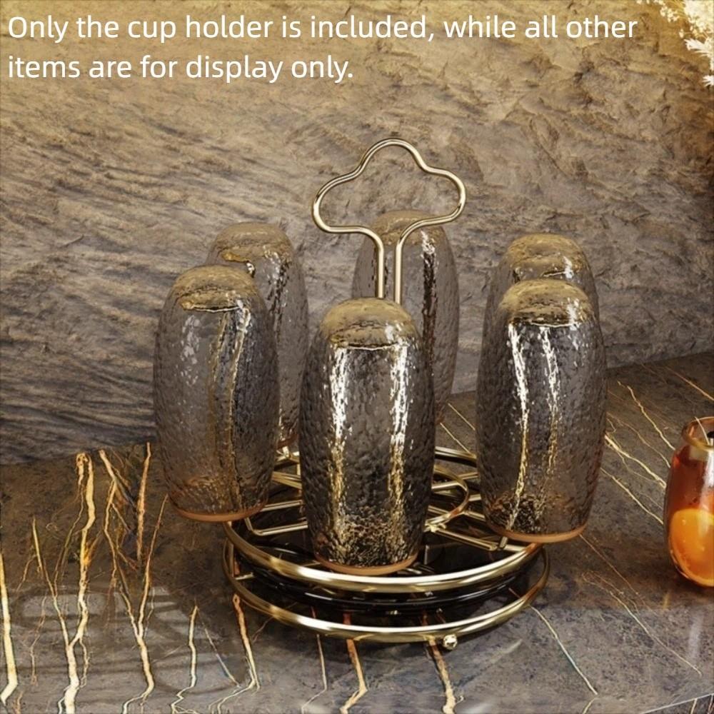 360° Rotation Cup Holder with Water Drain Tray Gold Glass Cup Storage Rack Mug&Cup Organizer Bar