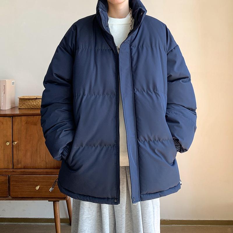 Зимняя однотонная утепленная куртка с воротником-стойкой и хлопковой подкладкой, мужская американская ретро-свободная и универсальная куртка с хлопковой подкладкой, повседневная куртка из хлеба