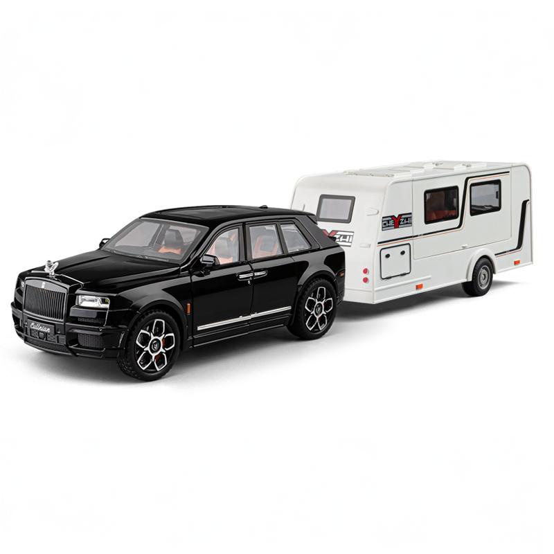 1/20 Scale Rolls Royce Cullinan Trailer RV Camping Van Diecast Model Alloy Metal Car Sound & Light Pull Back Home Display Ornament Boy