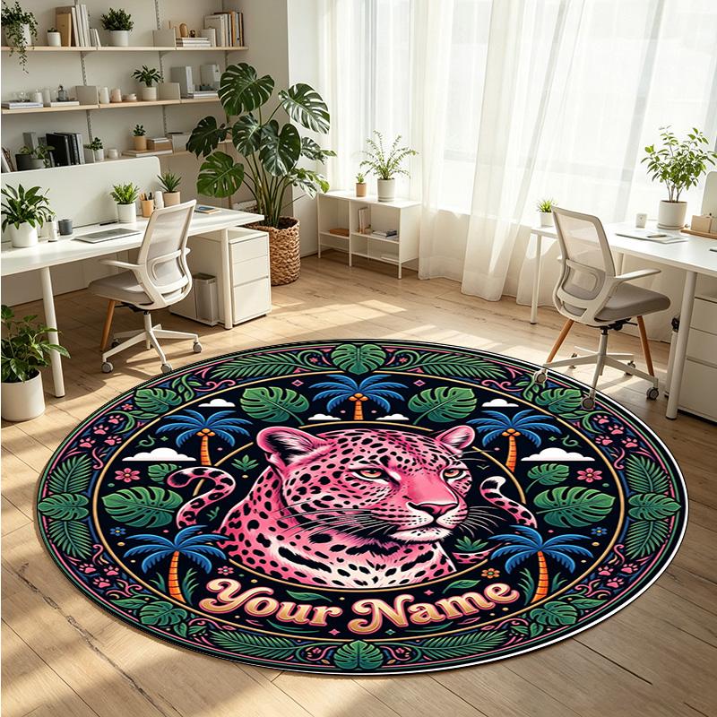 Wild Animals (324) Theme Round Crystal Velvet Rug Custom Name Text Personalized Floor Mat Home Decor Non Slip Crystal Carpet