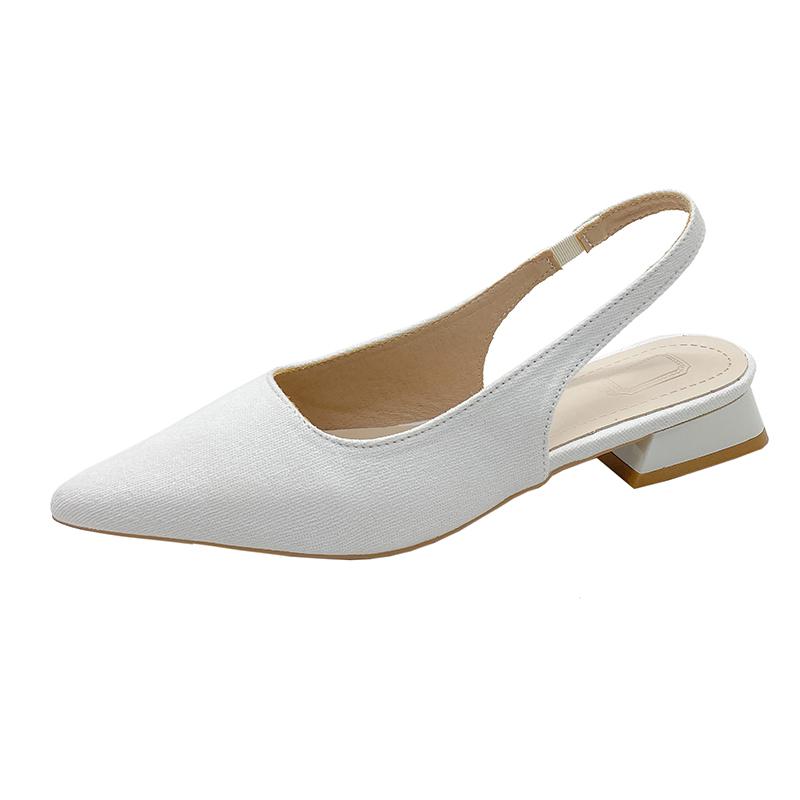 Модные женские сандалии 2024 года, новые модные сандалии Baotou, простые однотонные элегантные с острым носком, женские туфли на низком каблуке для вечеринок, Zapatos