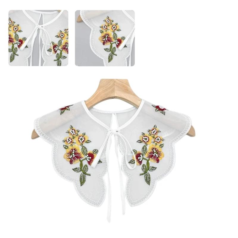 Embroidered Floral Shawl Detachable Collar Casual Accessory Women False Collar