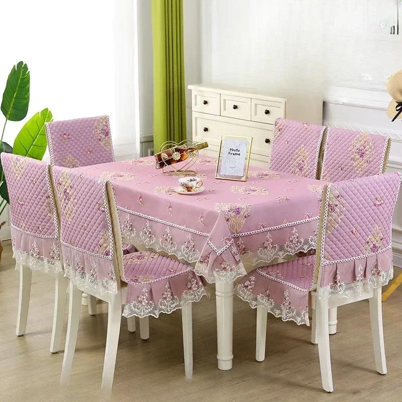 Легкий роскошный волнистый кружевной чехол на стул, утолщенная тканевая подушка для обеденного стола, европейский стиль, большой цветочный скатерть, чехол на стул