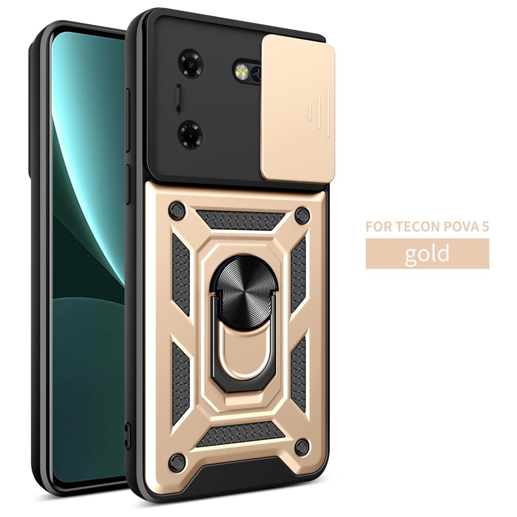 Чехол для Tecno Pova 5 Чехол-обложка для Tecno Pova 5 Чехол для телефона Tecno Pova 5 с магнитным кольцом-держателем Бронированный чехол для телефона Защитная задняя крышка со шторкой для камеры