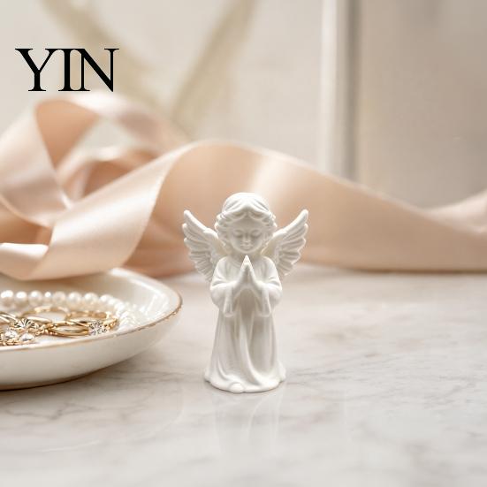 Stable Wide Base Angel Decoration 3D Printed Praying Statue, Elegant Matte White Cherub Figurine with Detailed Drop Resistant Odor Free Decor