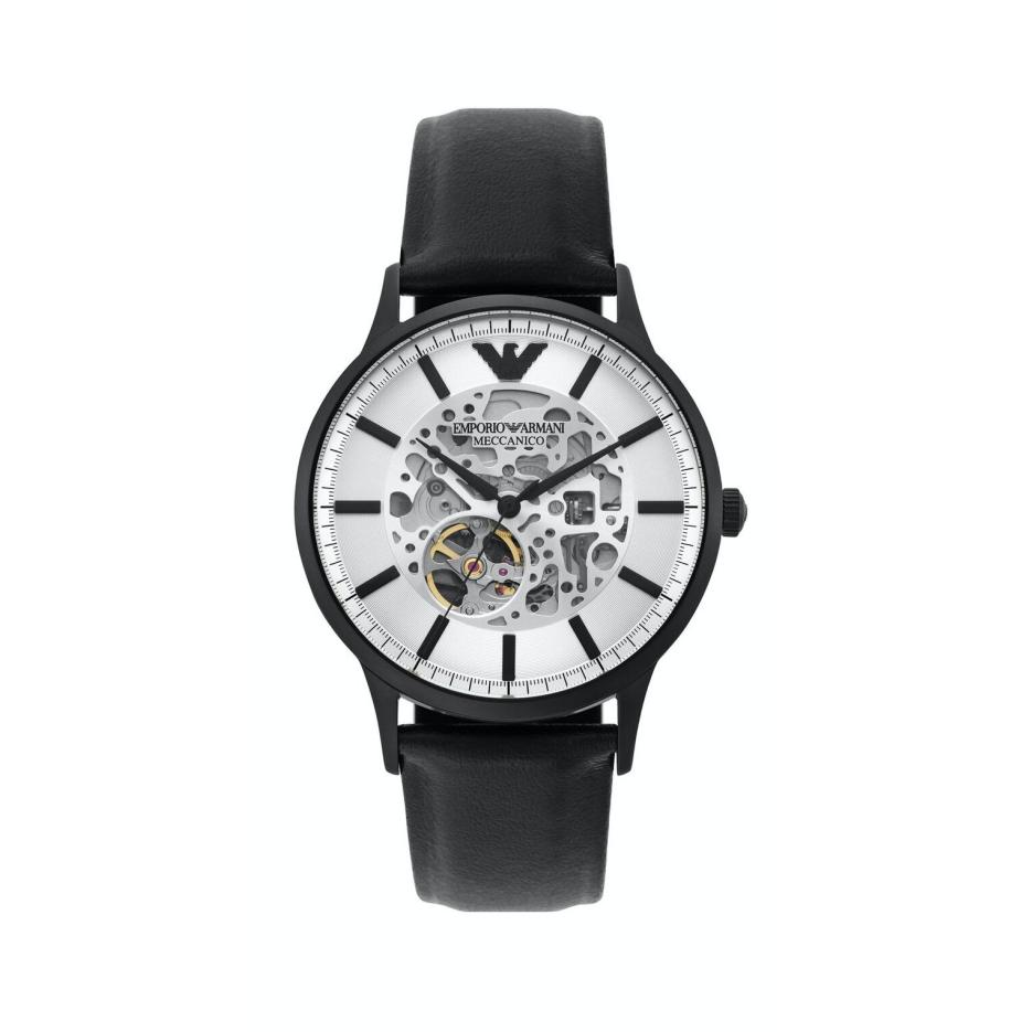 Emporio Armani Мужские автоматические часы Renato Серебристый циферблат Кожаный ремешок 43 мм AR80060