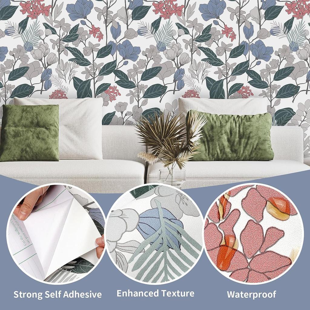 Цветочный Лист Самоклеящиеся Обои Винтажные Самоклеящиеся Съемные Контактные Обои для Декора Стен Спальни Дизайн с Цветами