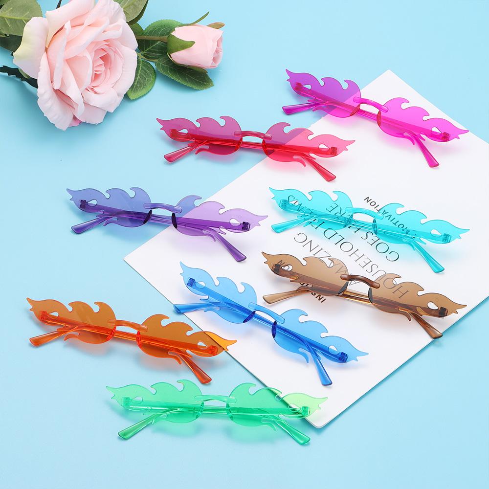 Novelty Party Cosplay Rimless Sun Glasses Flame Sunglasses Flame Shaped Sunglasses for Women