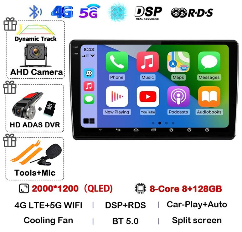 Android 14 Carplay Auto для Skoda Fabia 2 2007-2012 2013 2014 Автомобильный радиоприемник GPS стерео мультимедийный проигрыватель головное устройство 2 din WIFI+4G DSP