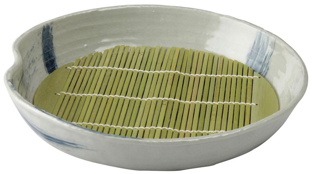 Santo Banko Ware Noodle Plate (with Slatted Base) Noodle Bowl, Flowing Water Pattern 5963