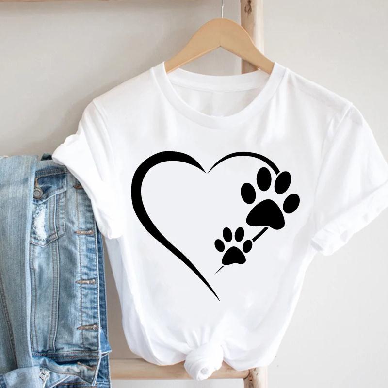 Женская футболка с принтом Love Heartbeat, милый кот, летняя модная футболка с коротким рукавом, женская женская одежда, повседневная футболка с рисунком