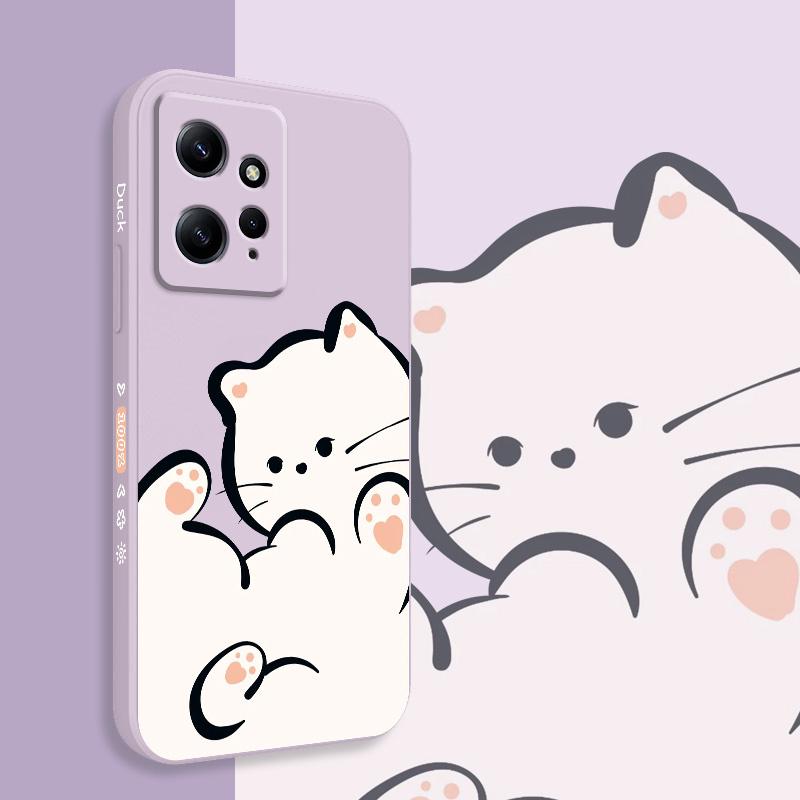 Чехол для телефона «Белое облако и кот» для Xiaomi Redmi Note 14 13 12 12S 11 11S 10 10T 10S 9 9S 8 7 Pro Plus 4G 5G Жидкий силиконовый чехол