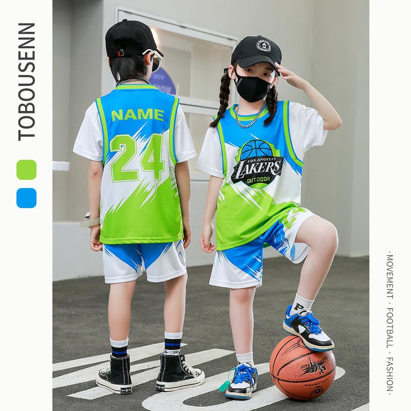 Wholesale of children's basketball clothes for boys and girls Printed kindergarten primary school students No. 24 jersey Light board performance