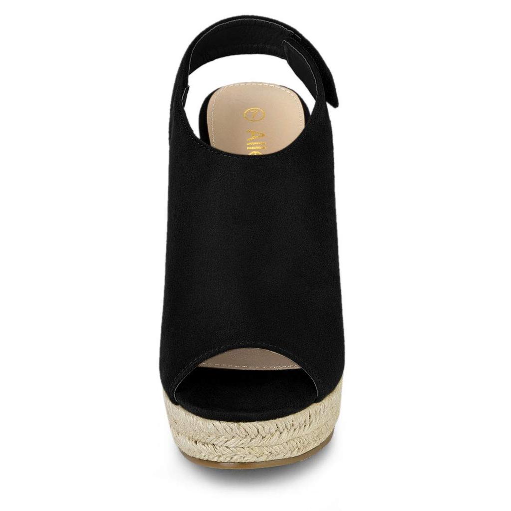 Allegra K Women's Wedge Sandals with Backstrap Platform Espadrilles, Black, Size 27.0cm