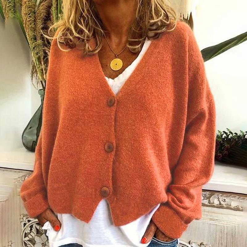 Knitted Womens Plain Coat Cardigan Ladies Button Loose Jumpers Sweater Size Plus