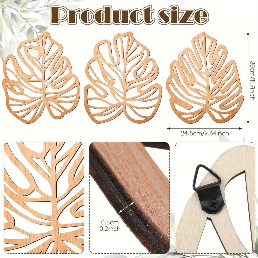 3 Pieces Palm Leaves Wood Art for Living Room And Garden