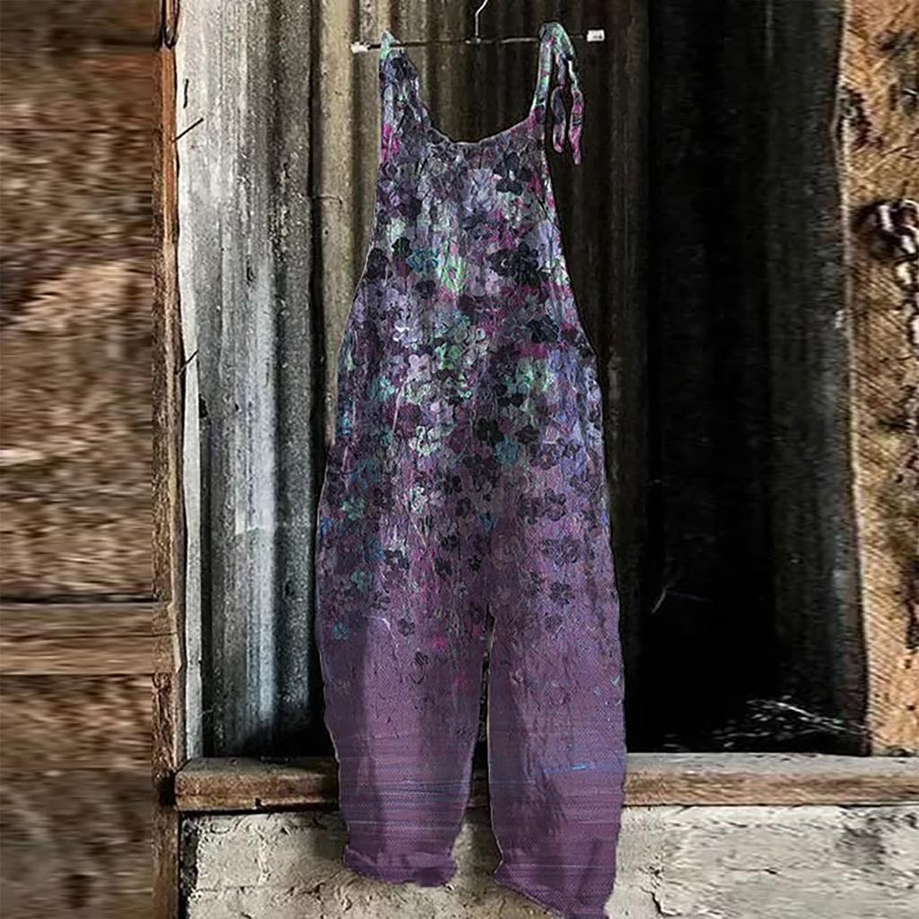 Новый летний повседневный свободный женский комбинезон с высокой талией и цветочным принтом для отдыха, винтажный комбинезон с куполом