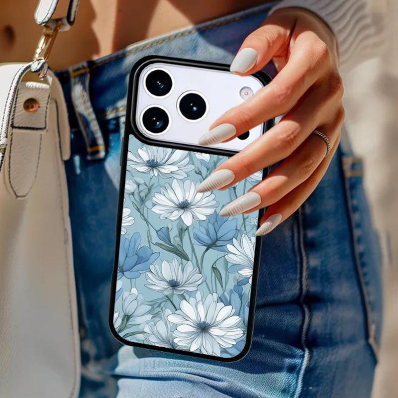 Синий цветочный чехол для телефона для iPhone 17 Air 14 15 13 12 Max Чехол для Apple 14 15 16 16e 11 Pro Max Plus Coque