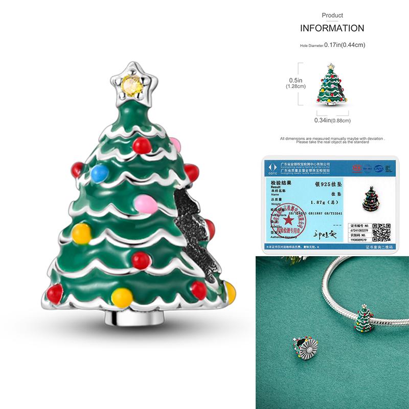 Merry Christmas Tree Charms Beads Copper Santa Claus Pendants Fit Original Bangle Bracelet Diy Jewelry Gift