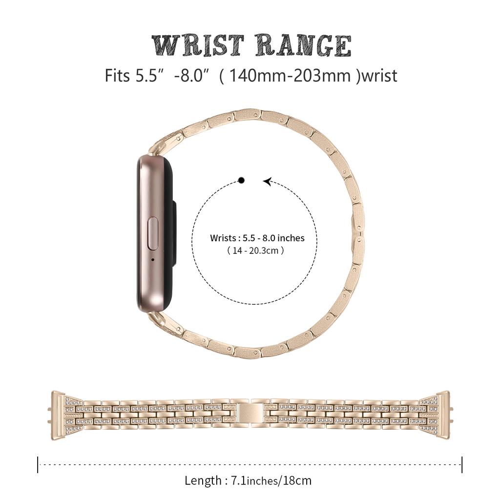 For Samsung Galaxy Fit3 SM-R390 Women Replacement 2 Rows Rhinestone Metal Watch Band Strap