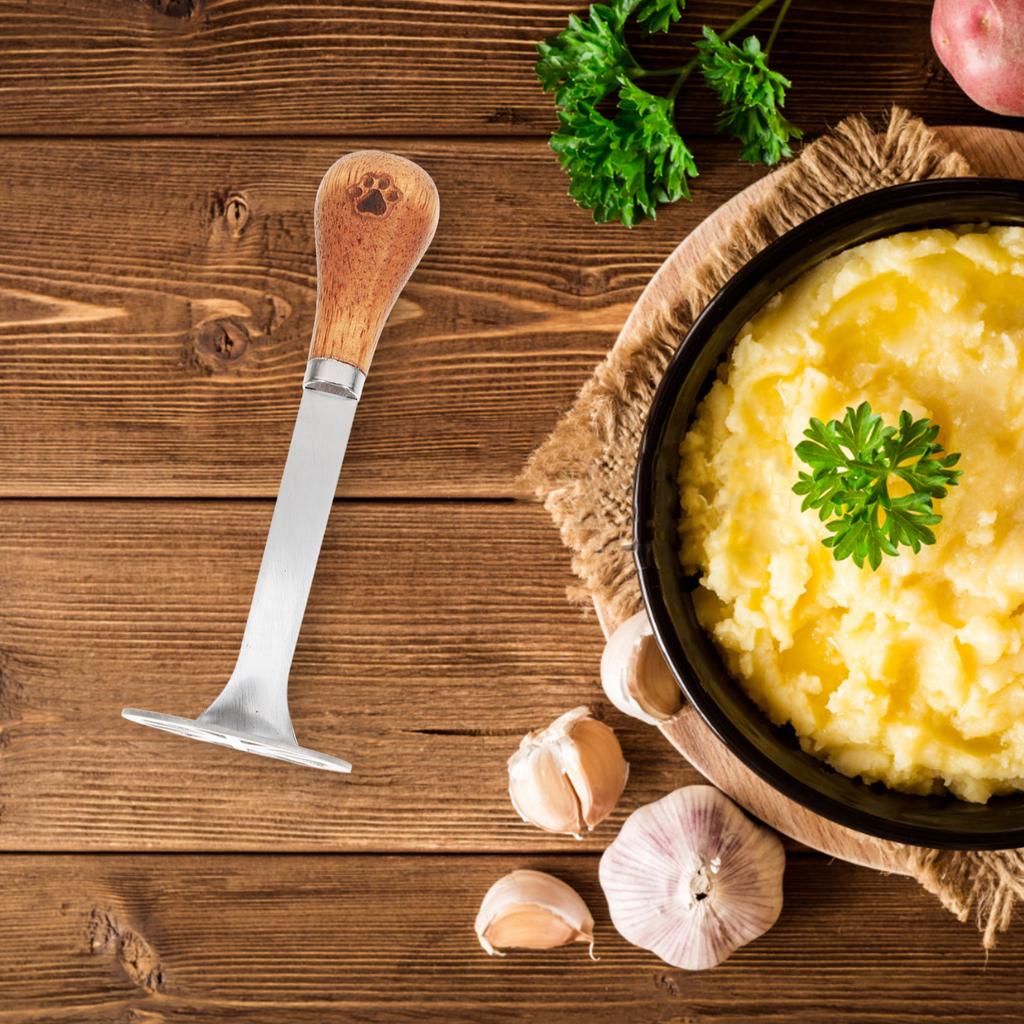 Potato Masher Ground Beef Banana Crusher Wooden Avocado Tool for Guacamole Silver