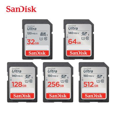 SanDisk Карта памяти Ultra SD 128 ГБ SDHC UHS-I и SDXC 32 ГБ 64 ГБ 256 ГБ 512 ГБ Оригинальная SD-карта для камеры Скорость до 120-150 МБ/с Флеш-карта