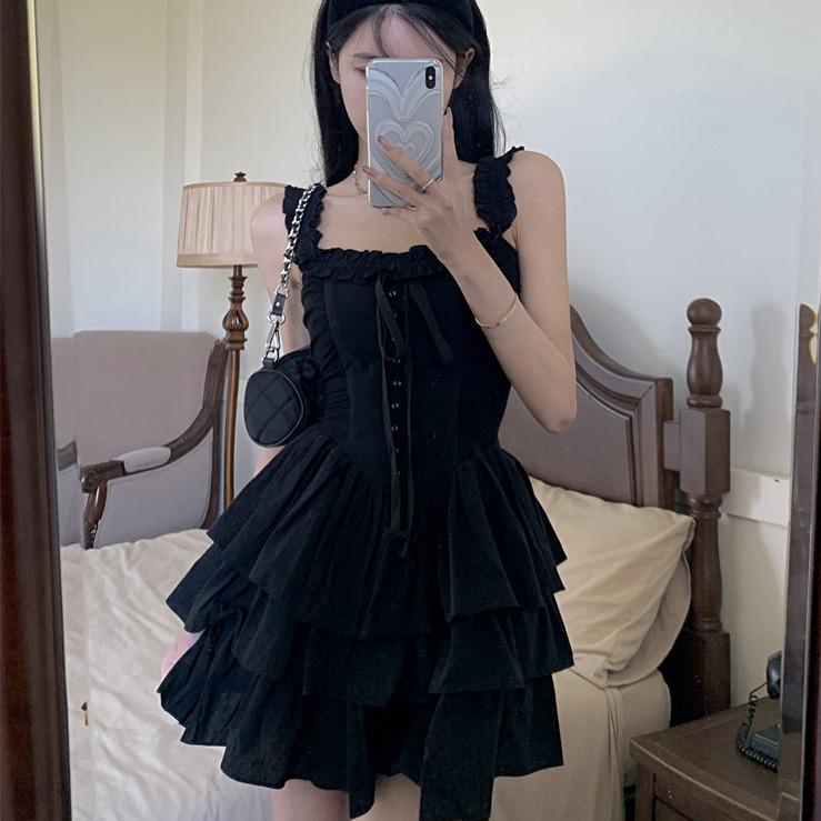 Women's Slim Suspender Dress: Summer 2023 Hepburn-Style Little Black Cake Dress