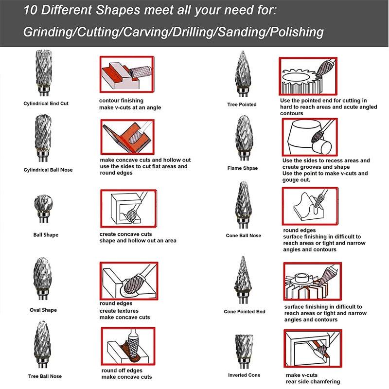 3mm Shank Drawing Tungsten Carbide Burr Milling Cutter Rotary Tool Double Diamond Cut for Dremel Metal Wood Electric Grinding