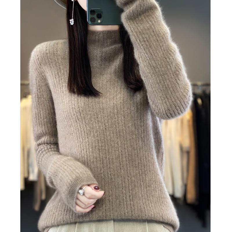 Женский свитер с полуводолазкой, кашемир Цинхэ, 30% кашемир, 70% шерсть, зимний вязаный пуловер, осенний свитер, кашемировый свитер