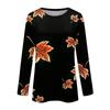 Женская мода повседневный топ с длинным рукавом с цветочным принтом и круглым вырезом