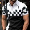 Новая мужская модная мужская футболка с квадратным клетчатым принтом и лацканами, рубашка ПОЛО, мужские топы