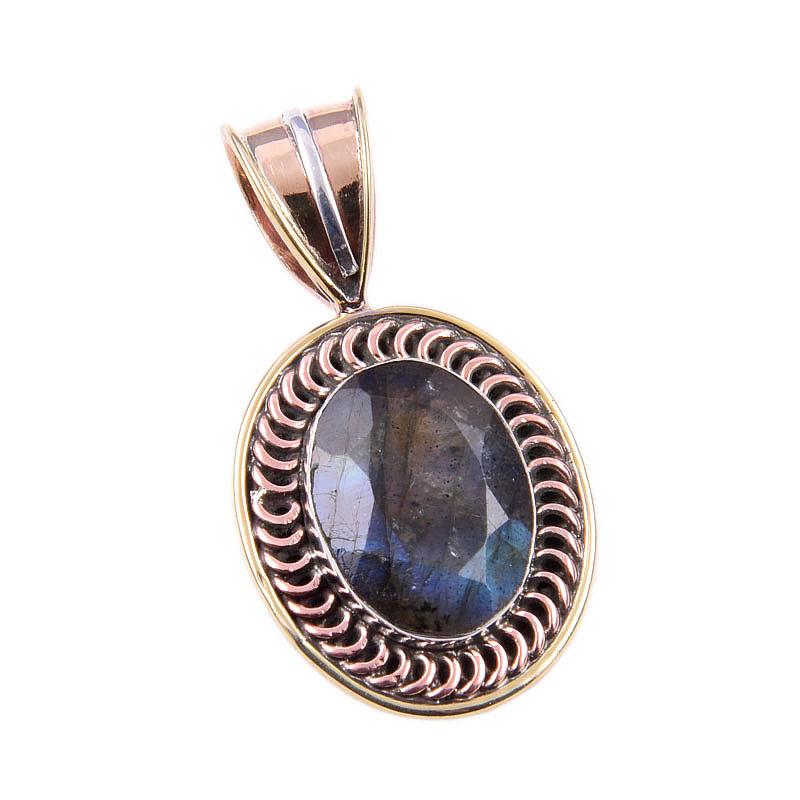 Natural Labradorite 925 Solid Sterling Silver Jewelry TwoTone Pendant 1.50" B6w30
