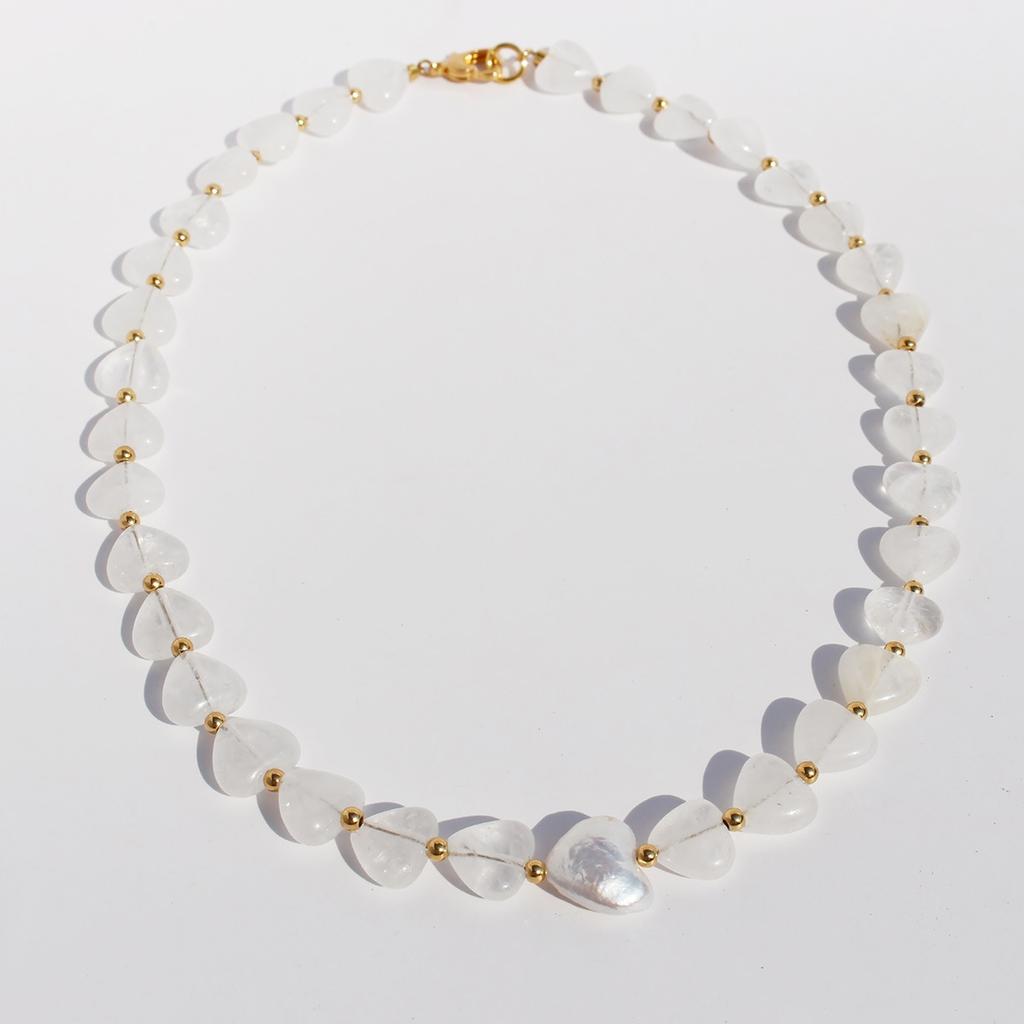 Light Luxury Niche Design Colored Natural Stone Love Beaded Necklace Women'S Peach Heart Baroque Pearl Collarbone Chain 674