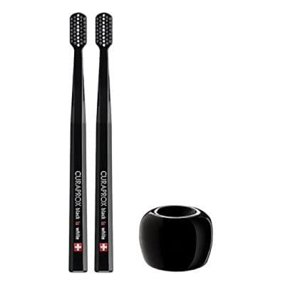 Зубная щетка Craprox Black is White x Набор из 2 подставок для зубных щеток (Черный Черный) + (черный)