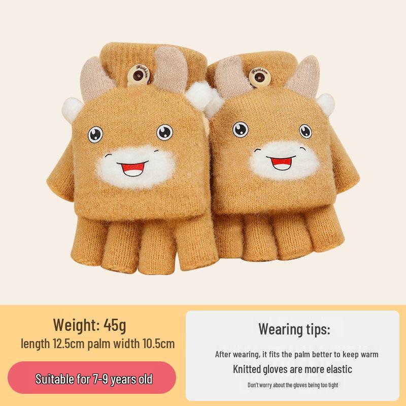 Cozy Cartoon Crocodile Flip-Top Kids' Gloves