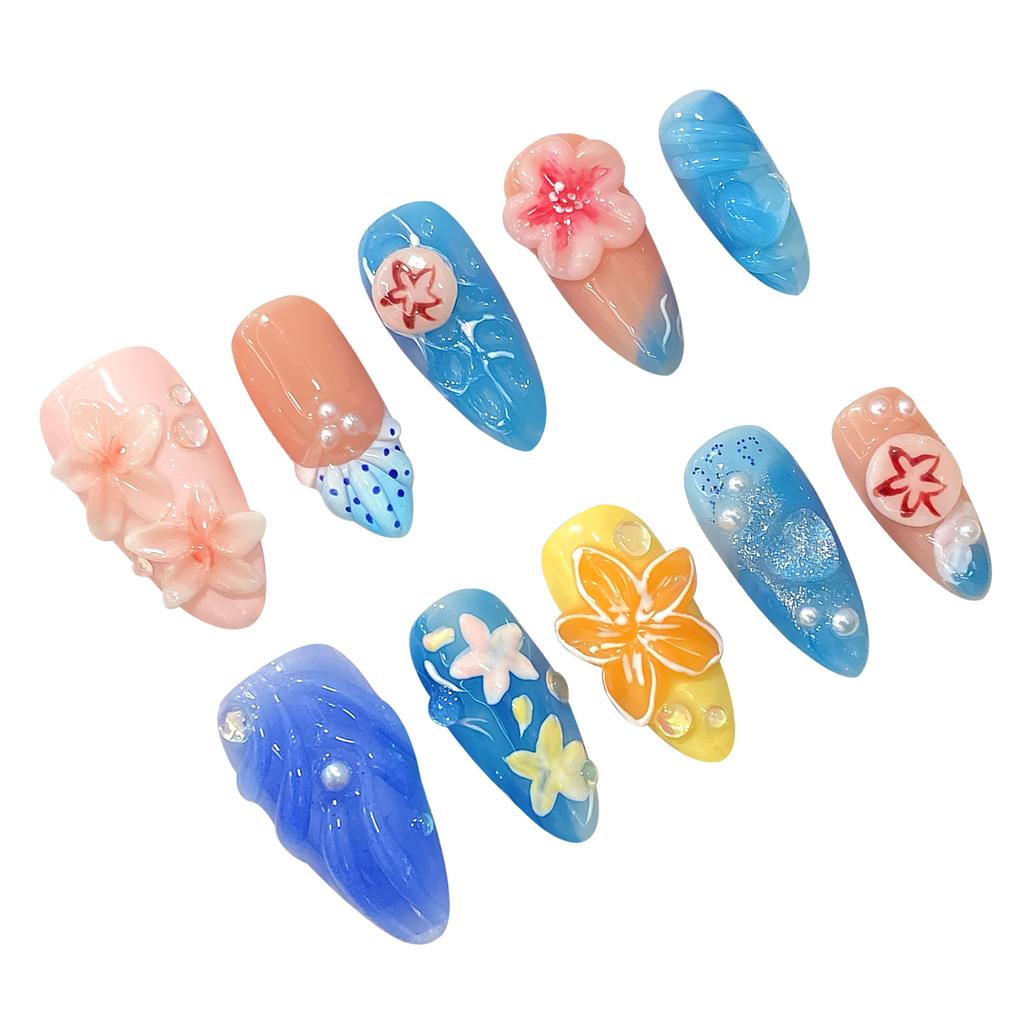 3D Jellyfish Nail Art Fake Nails Ocean Theme Summer Design Resin Lightweight Comfortable Fit