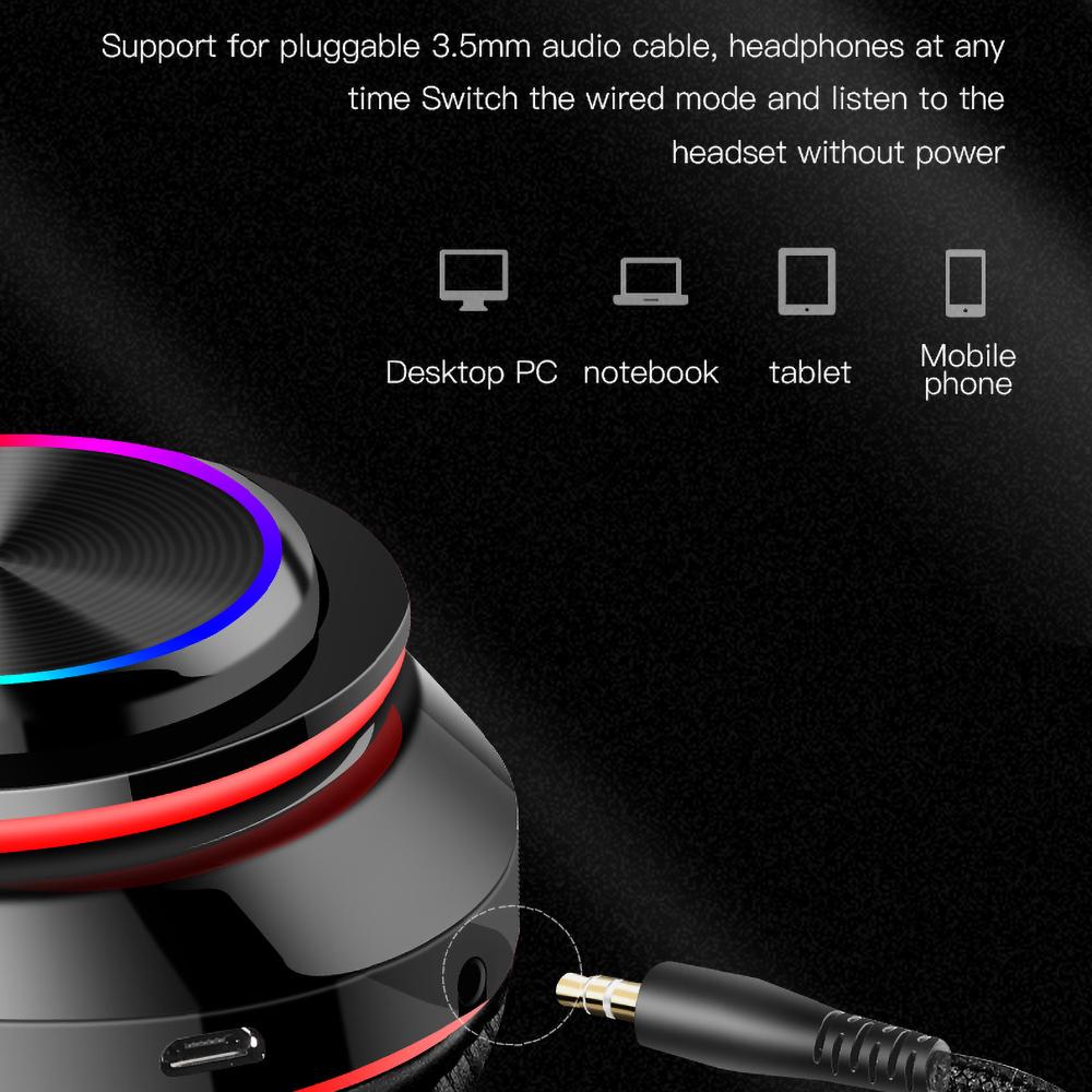 Беспроводные наушники со светодиодной подсветкой, музыкальная гарнитура Bluetooth 5,0 с микрофоном, складные наушники HiFi с поддержкой SD TF-карты, FM-радио