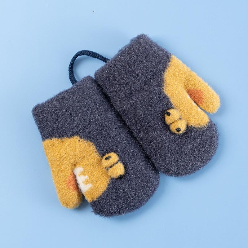 Детские термоперчатки Xuehuaxiu, милые мультяшные вязаные на шее, двухслойные бархатные утепленные варежки оптом