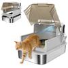 XXL Stainless Steel Cat Litter Tray Enclosed Cat Litter Box With 90 Degrees Flip Cover Double Doors Scoop Easy Clean Grey