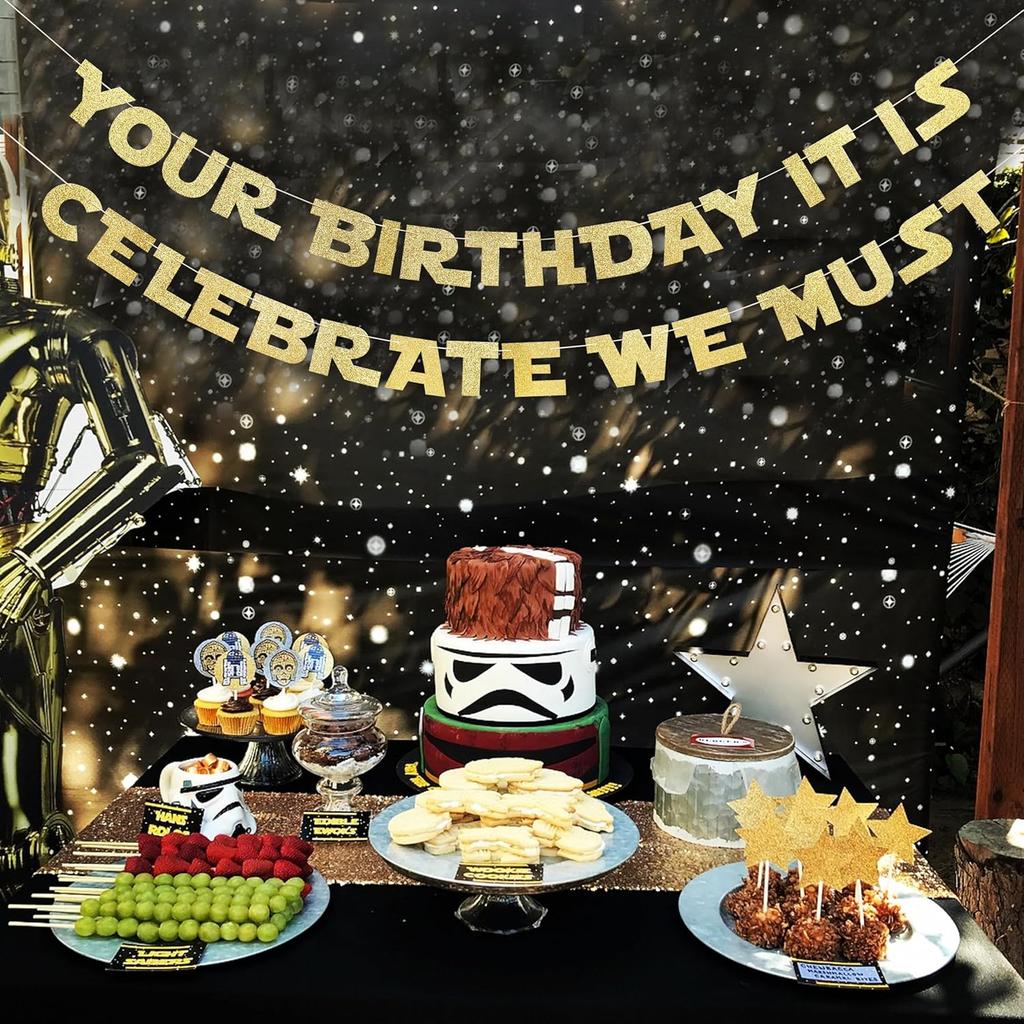 Your Birthday It Is Celebrate We Must Banner - Gold Glitter Birthday Party Decorations, Baby Banner, Baby Cake Smash Photo Props, Hanging Party