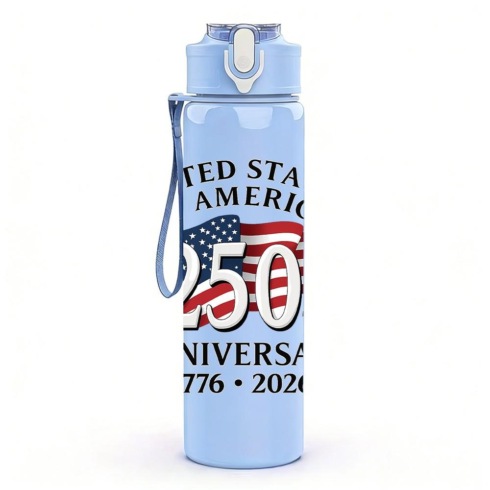 1PC USA 250th Anniversary Text Pattern 750ml Color Plastic Sports Water Bottle Leakproof Flip Straw Lid Suitable for Sports Office Home Use