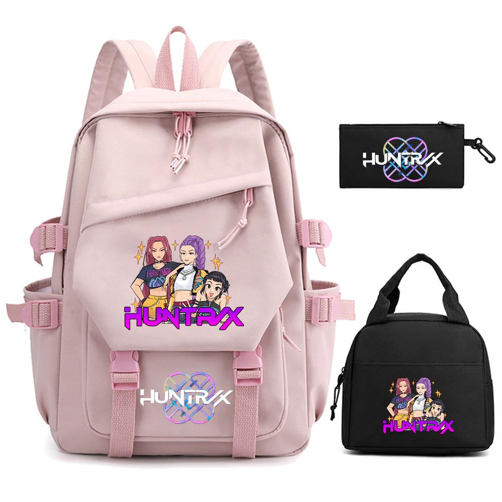 3Pcs/set Anime Cartoon K-Pop Demon Hunters Printed Backpack for Teenger Children Student Schoolbag Girl Women Large Capacity Waterproof Travel Bag