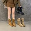 Винтажные плиссированные ботинки-пиле "American Lazy" Женские 2025 Осень Новые Остроносые Ботинки в стиле вестерн-ковбойские Средние Рыцарские Ботинки