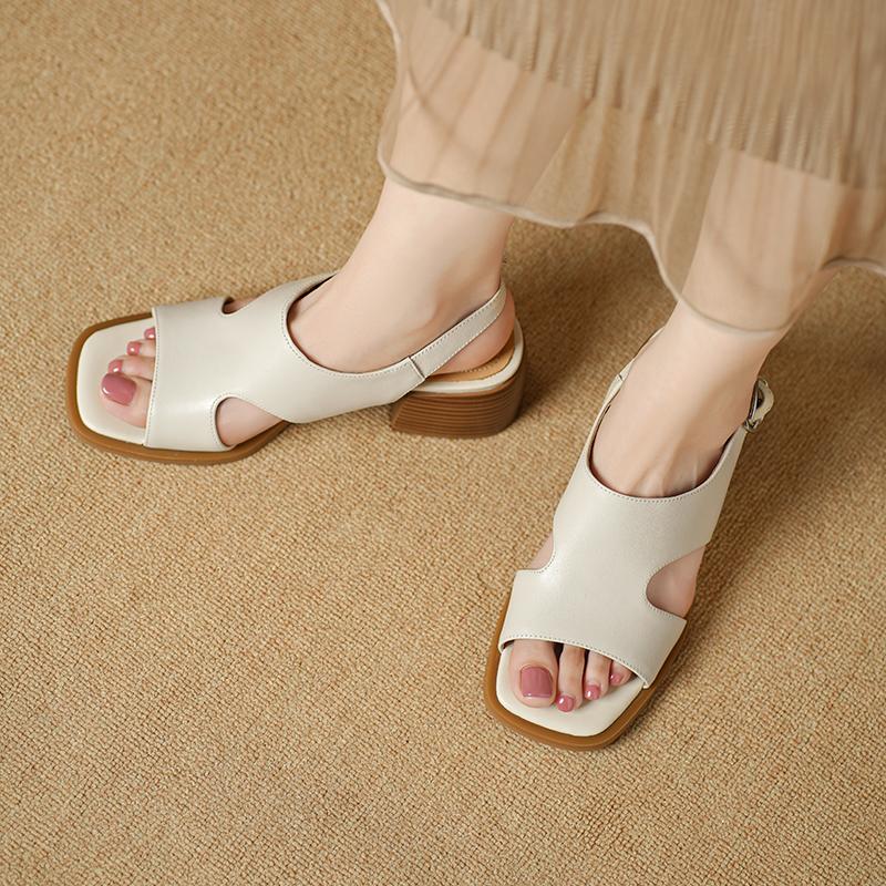 Модные ретро женские сандалии из натуральной кожи 2025 лето новая обувь с открытым носком римский стиль высокие каблуки модная пряжка гладиаторские сандалии женские