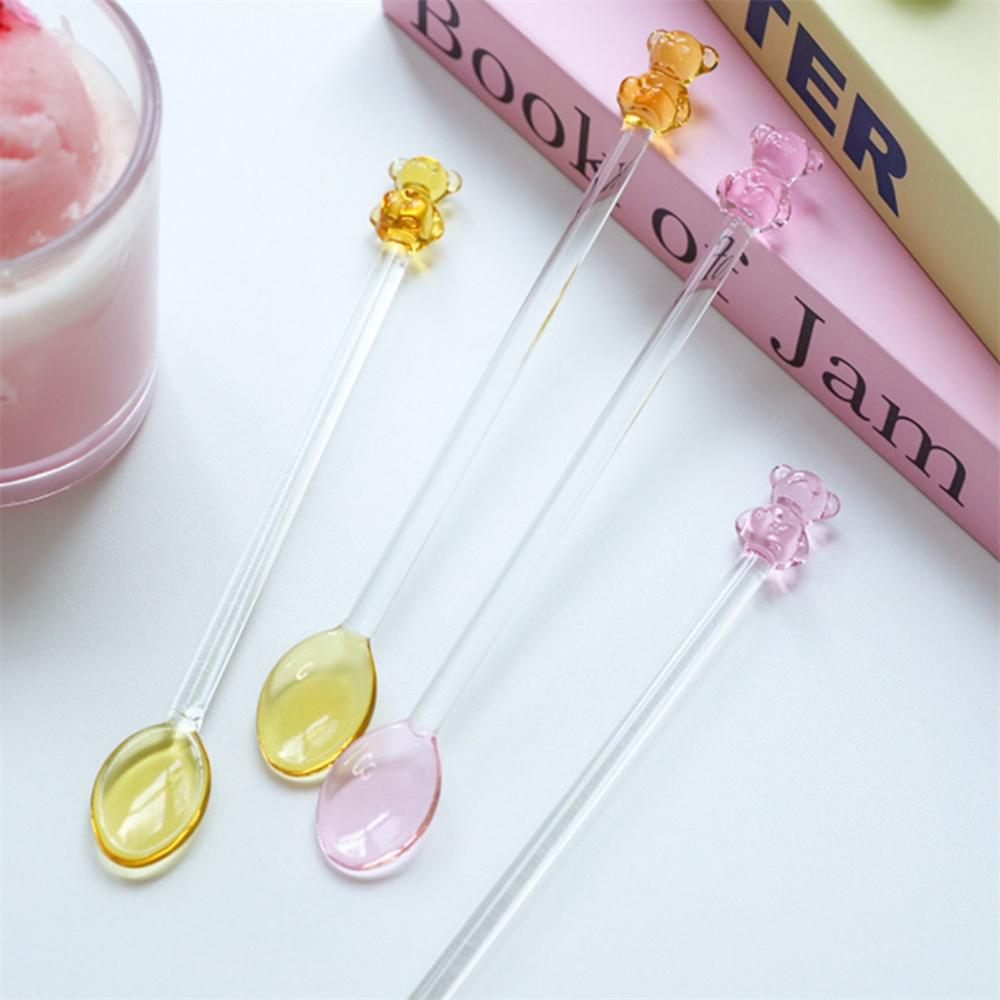 Креативный молочный десерт в японском стиле ложка мишка красочная прозрачная стеклянная ложка милая ложка для перемешивания кофе с длинной ручкой